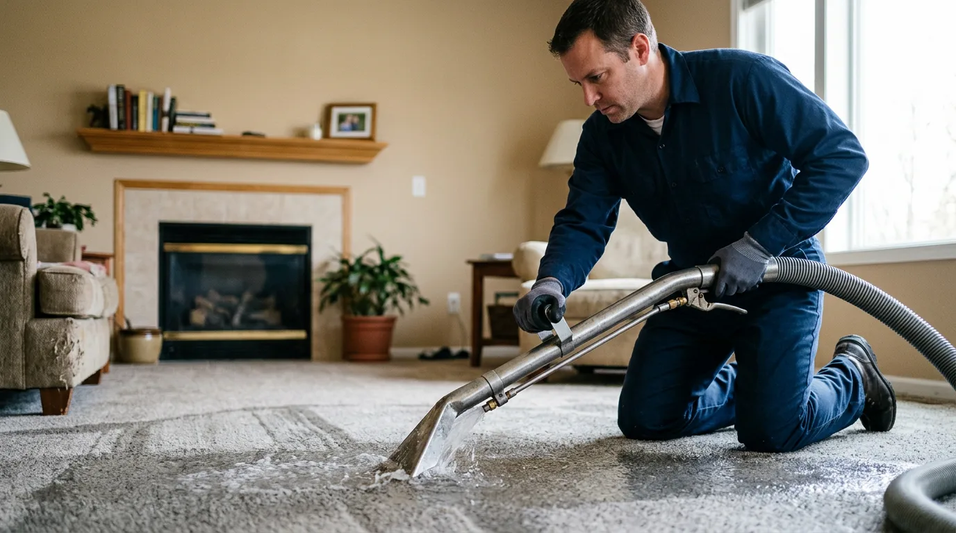 Water damage restoration technician working near Edison, OH